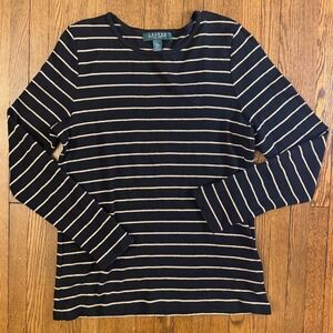 Lauren Ralph Lauren Soft Petite Black Gold Metallic Striped Long Sleeve Top PL